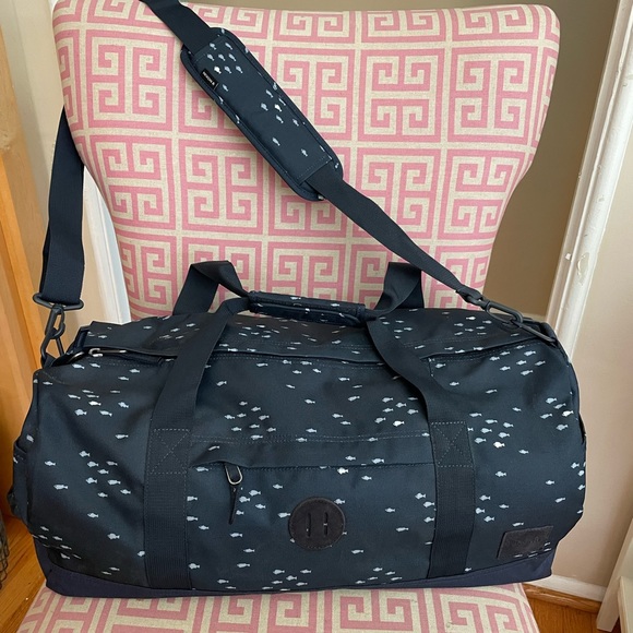 Nixon Other - Nixon Duffel Bag School of Fish Navy Blue Guys Travel Bag Tiny Fishes Teen Camp